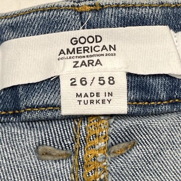 Good American x Zara Jeans Womens 26/58 Classic Bootcut Med Wash Denim Casual - Picture 10 of 11